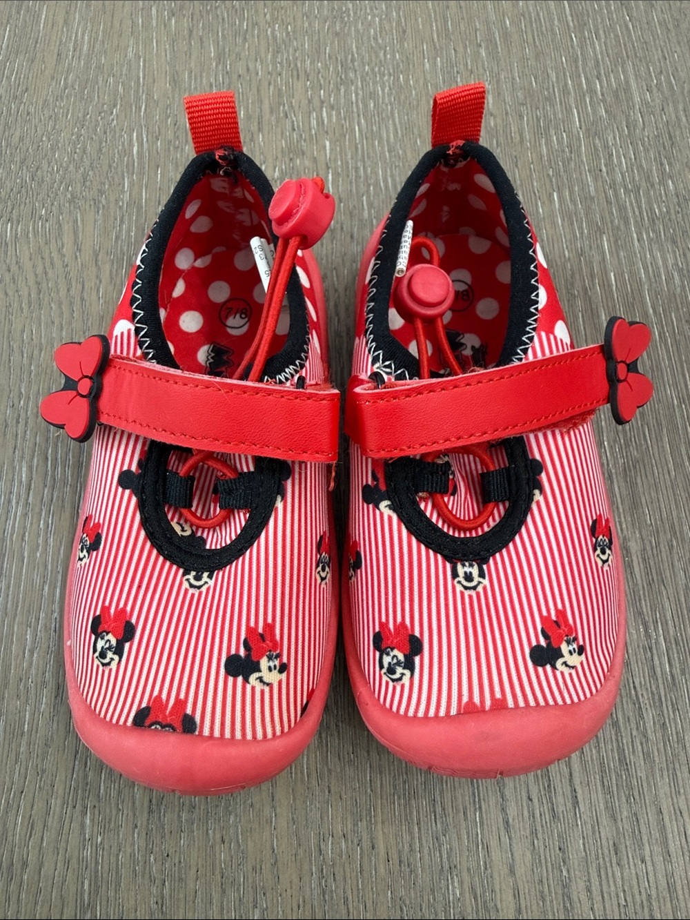 Red Minnie Mouse Kids Slip-On Water Shoes with Adjustable Strap